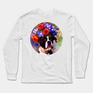 Boxer with a Crown of Poppies and Clematis Long Sleeve T-Shirt